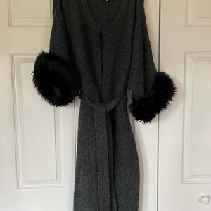 Kenar Charcoal Alpaca, Wool Sweater with Faux Fur at Sleeves